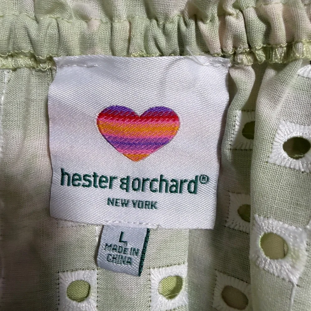 Hester & Orchard NY Sage Green Eyelet Off Shoulder Blouse L Boho Peasant Top
